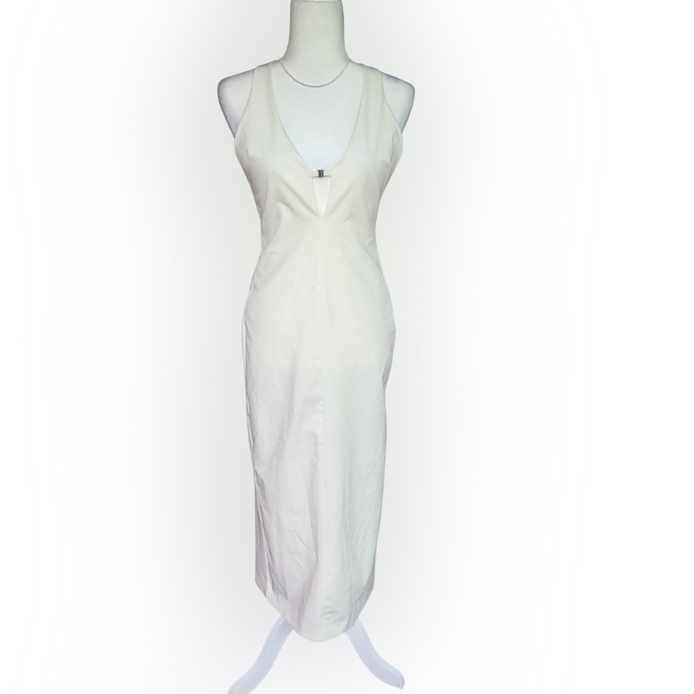 Zara Cream Keyhole Cutout Front Midi Dress NWT Size S Classic Chic Style - Picture 2 of 9